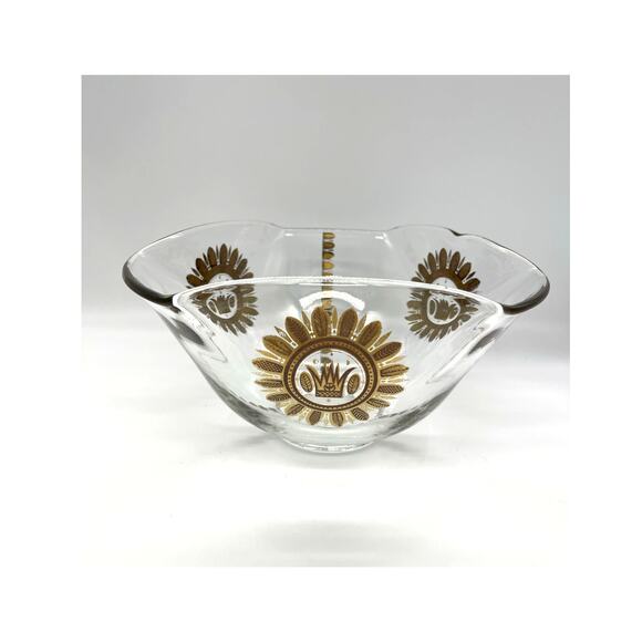 Vintage Mid Century Georges Briard Folded Edge Glass Bowl with Gold Accents MCM - Picture 1 of 9